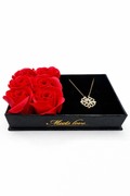 Valentine’s Rose Gift Box with Gold Plated Clover Heart Necklace