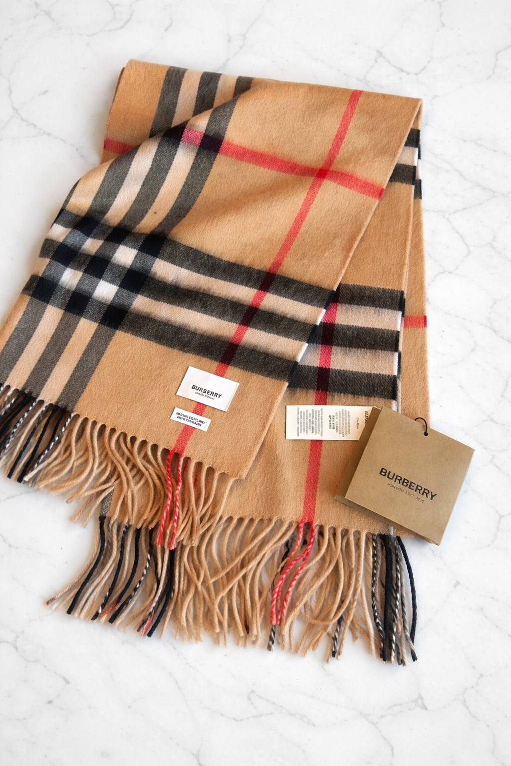 Burberry Cashmere Scarf – Classic Camel Check