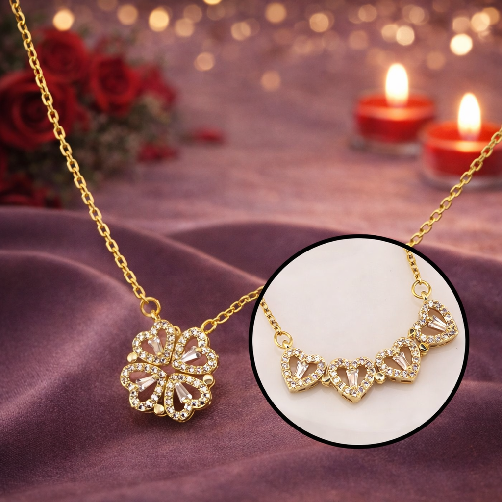 Valentine’s Rose Gift Box with Gold Plated Clover Heart Necklace